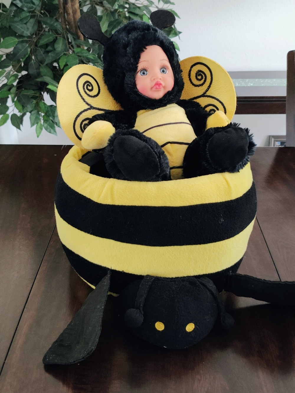 Plush Bee Doll with Bee Nest - Black and Yellow